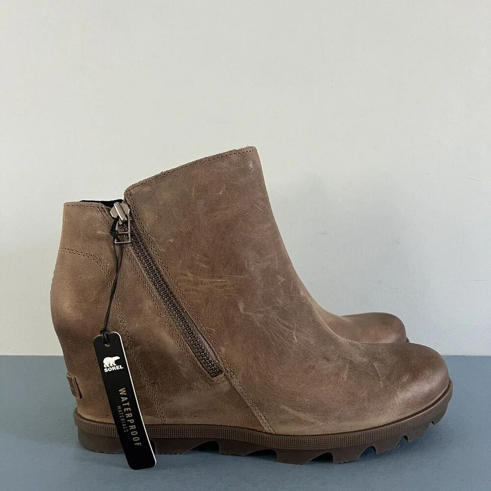 NWT Sorel Joan of Arctic Wedge II Tan Brown Waterproof Zip Booties